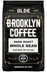 BROOKLYN COFFEE Whole Bean, Classic Dark Roast (5lb) Bold, Smooth Taste, Intense Aroma - Fresh Bulk Coffee Beans Roasted Weekly in NYC