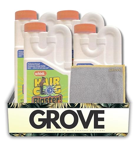 4x Whink Hair Clog Remover 32 oz Bundle with Microfiber Cloth - Hair Clogged Drain Remover - Shower Drain Cleaner for Bathroom and Septic Systems