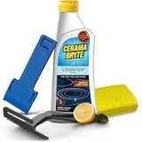 Cerama Bryte Glass Cooktop and Stove Top Cleaner Combo Kit - Includes Cleaning Tool, Razor, Scraper and 3 Pads to Remove Tough Stains - Use on Gas