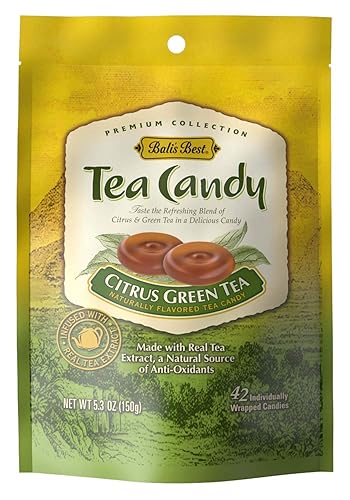 Bali's Best Citrus Green Tea Candy, 5.3 Oz (Pack of 12), Individually Wrapped Hard Candy, Made with Real Tea, with Natural Antioxidants, Halal