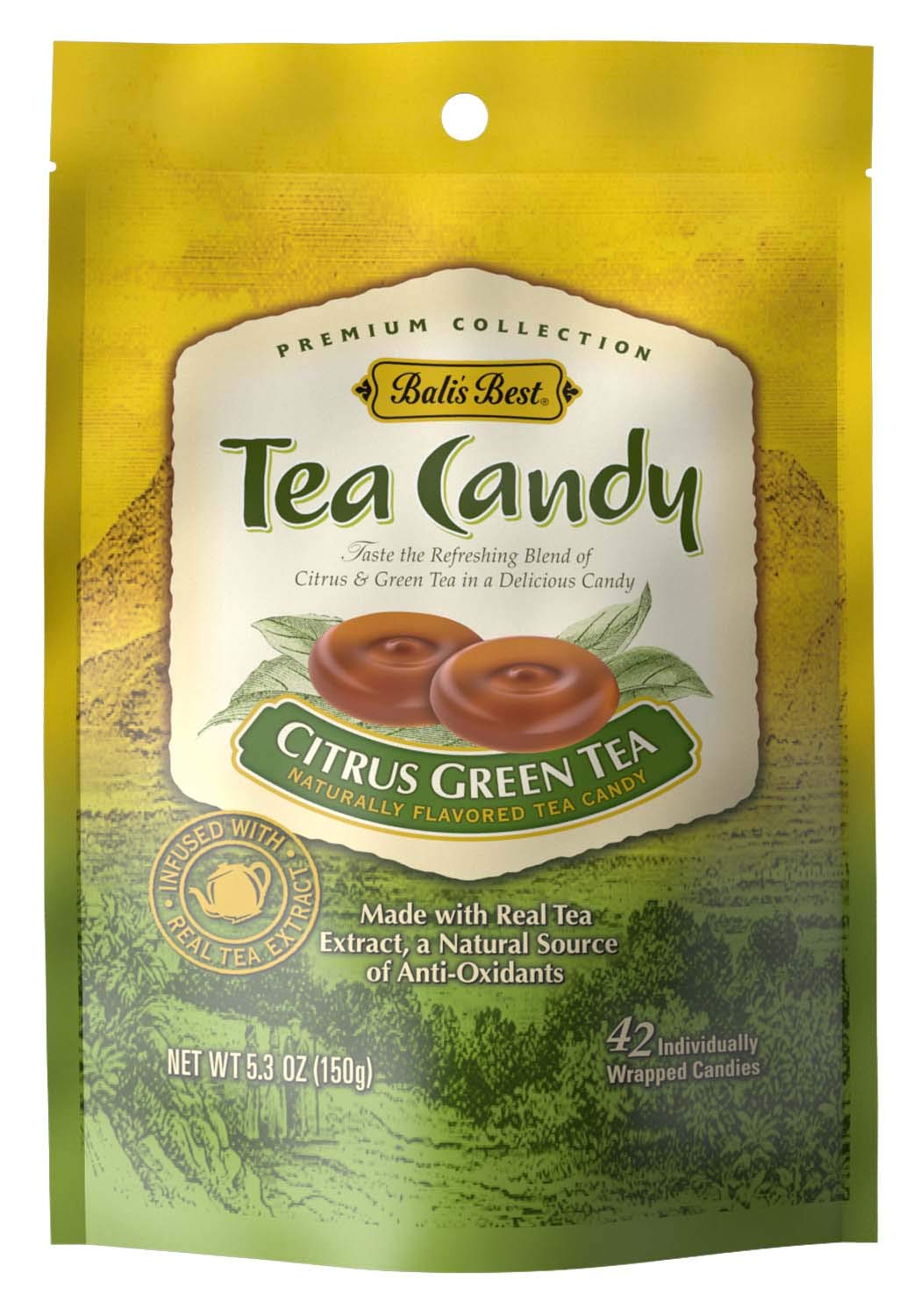 Bali's Best Citrus Green Tea Candy, 5.3 Oz (Pack of 12), Individually Wrapped Hard Candy, Made with Real Tea, with Natural Antioxidants, Halal