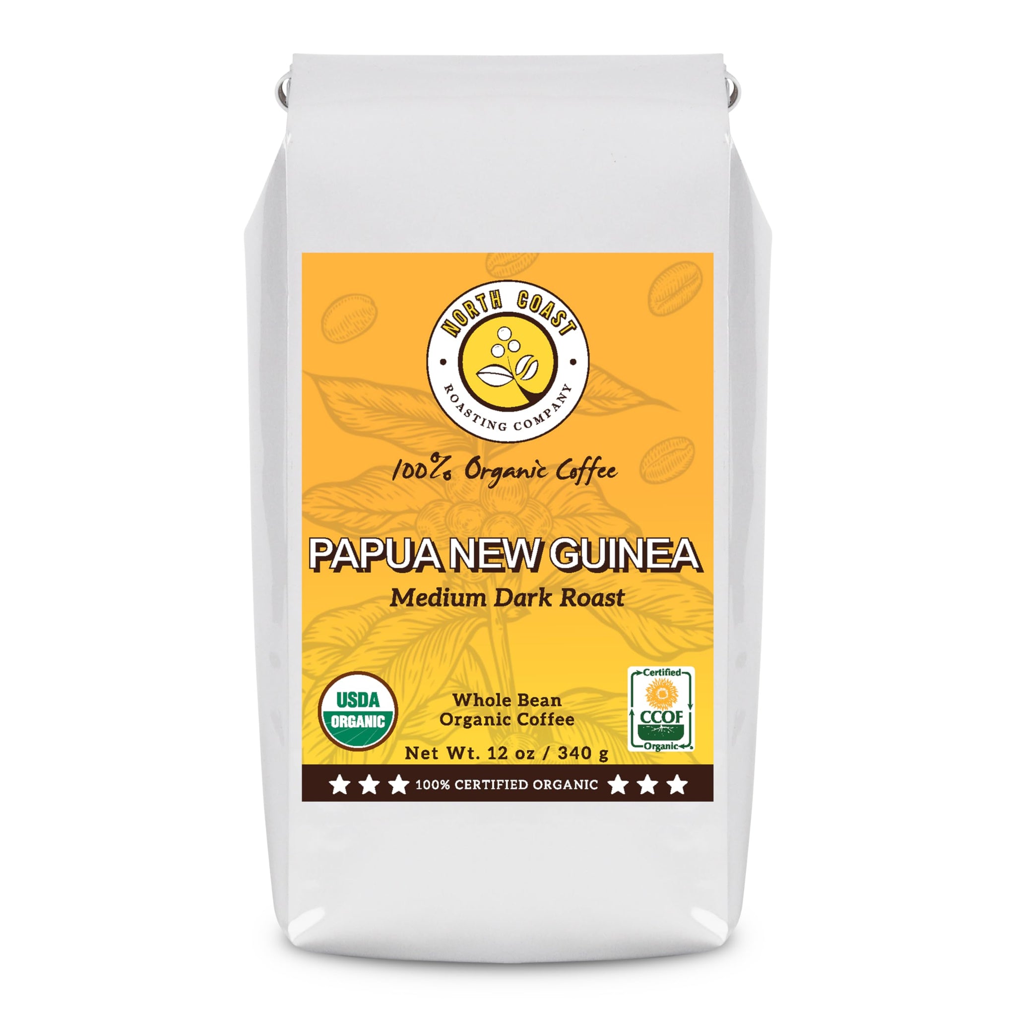 North Coast Roasting Company, Medium Dark Roast, Low Acid Organic Coffee, Whole Bean, Single Origin - Papua New Guinea, USDA Certified Organic Coffee