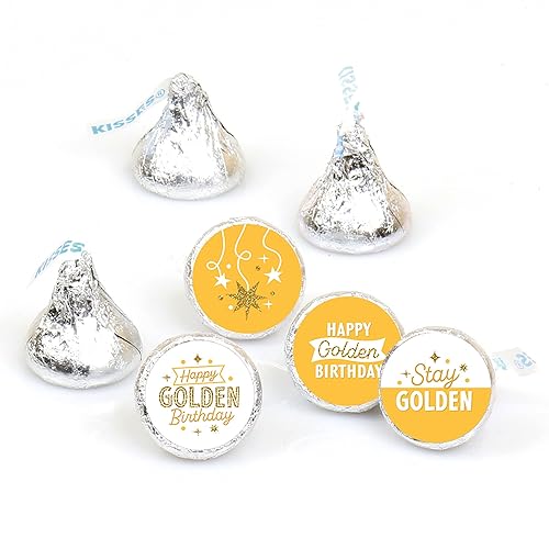 Big Dot of Happiness Golden Birthday - Happy Birthday Party Round Candy Sticker Favors - Labels Fit Chocolate Candy (1 Sheet of 108)