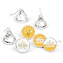 Big Dot of Happiness Golden Birthday - Happy Birthday Party Round Candy Sticker Favors - Labels Fit Chocolate Candy (1 Sheet of 108)