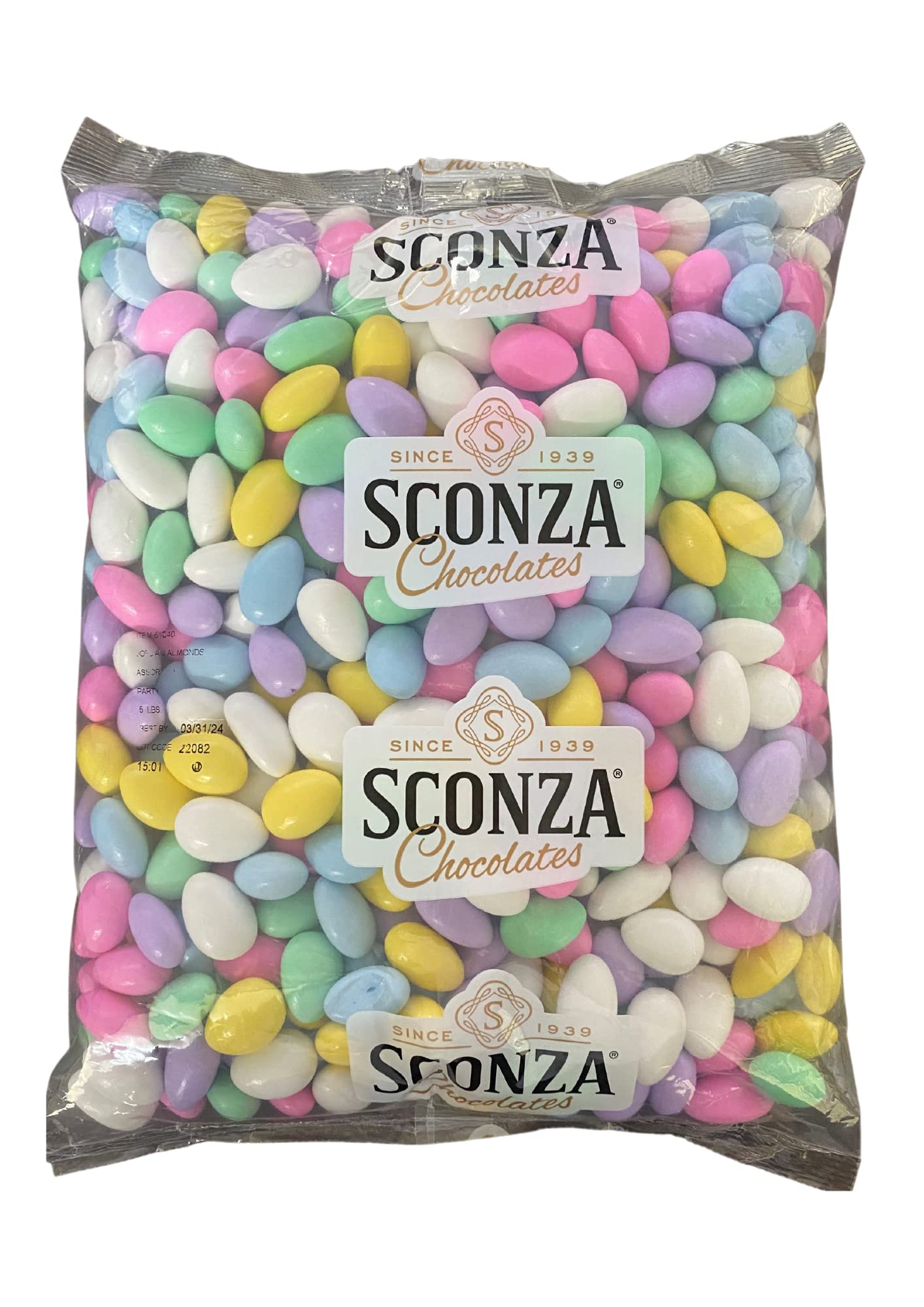 Sconza Jordan Almonds | Assorted Pastel Candy Coated California Almonds | Wedding, Easter, Bridal Shower Snack | Made in the USA | Pack of 1 (5 lb