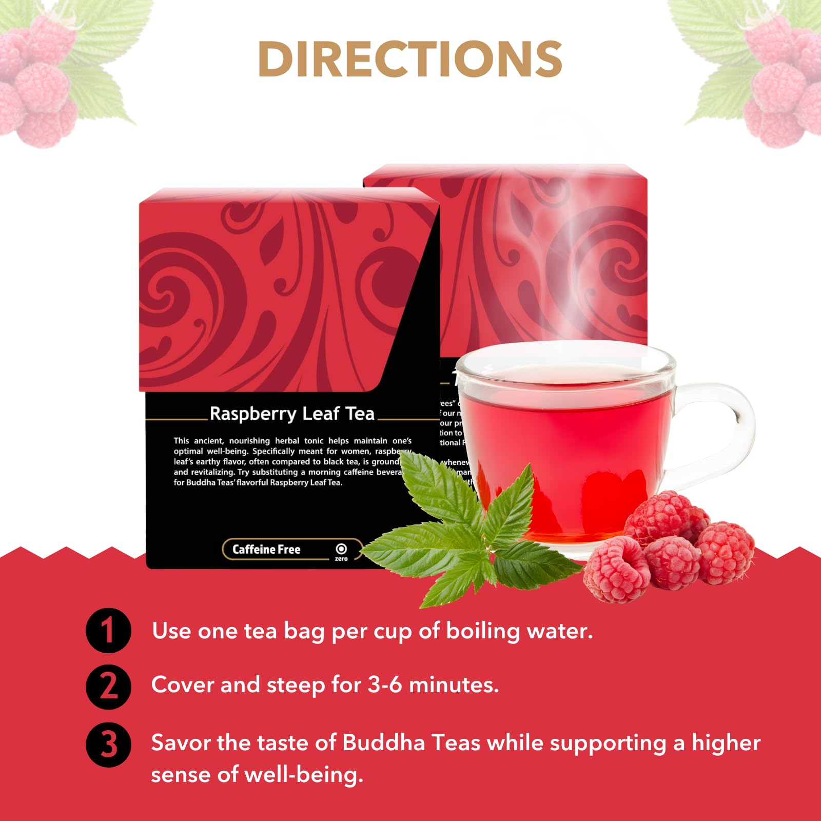 Buddha Teas - Organic Raspberry Leaf Tea - Herbal Tea - For Health & Wellbeing - With Vitamins, Antioxidants & Calcium - Clean Ingredients - Caffeine