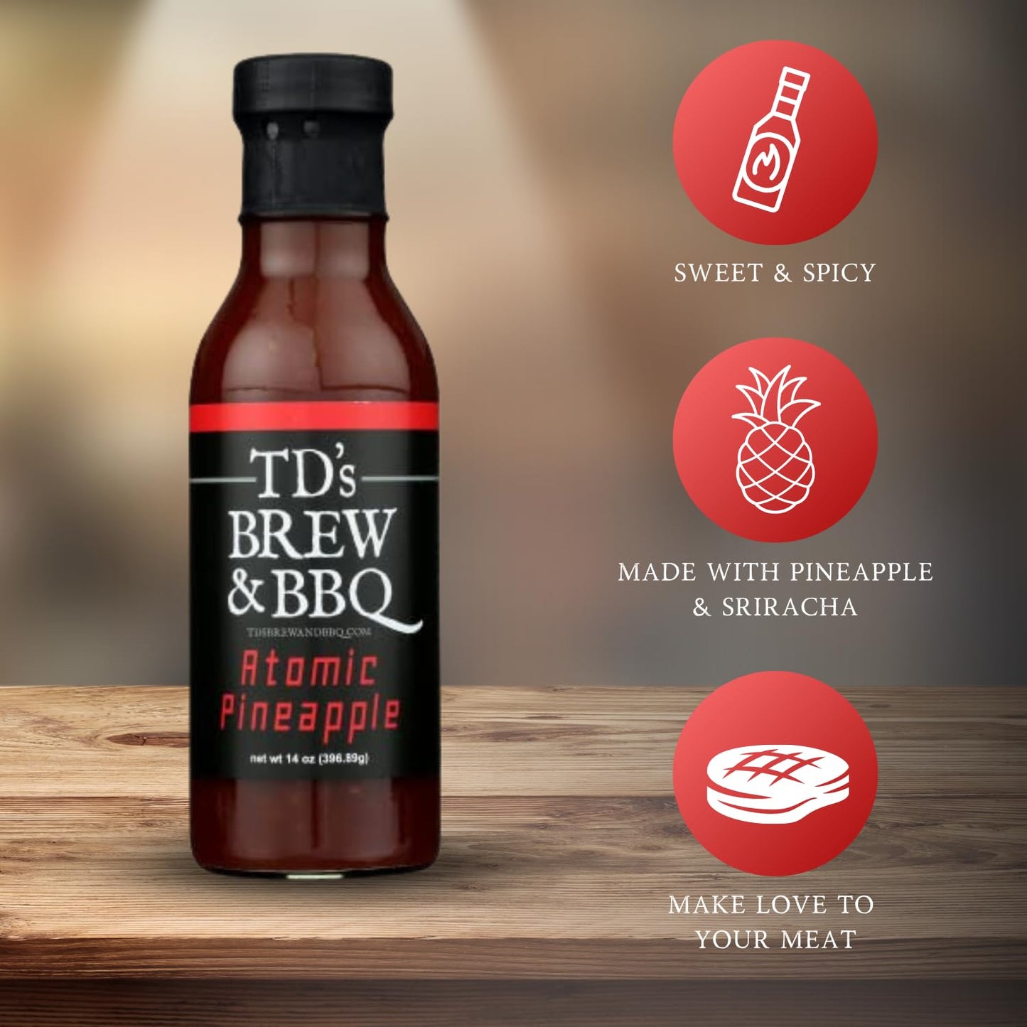 TD's Brew & BBQ "ATOMIC PINEAPPLE" Sauce/tds brew and bbq/pineapple/chile/barbecue sauce/stir fry/sweet & spicy