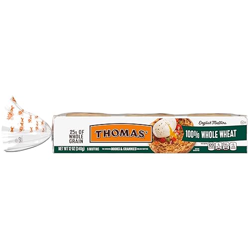 Thomas’ 100% Whole Wheat English Muffins, 6 Count, 12 Oz Package of English Muffins