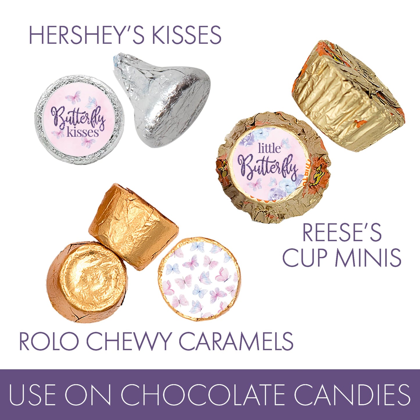 Butterfly Baby Shower Kisses Stickers - Candy Party Favor Labels, 180 Count