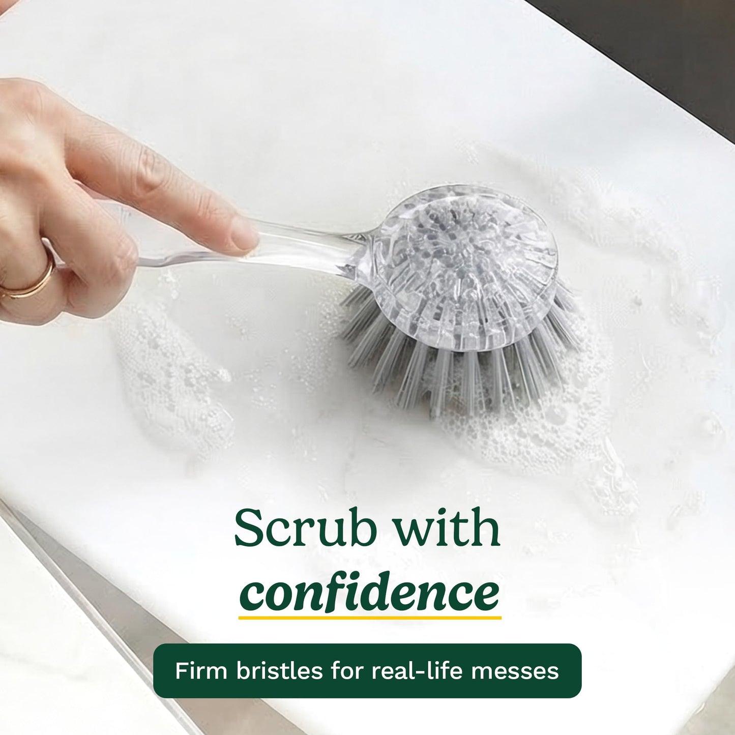 Cuisinart Dish Brush with Handle 2 Pack - Kitchen Scrub Brush for Dishes, Pots & Pans, Non-Scratch Dish Scrubber, Firm Bristles for Sink & Cookware