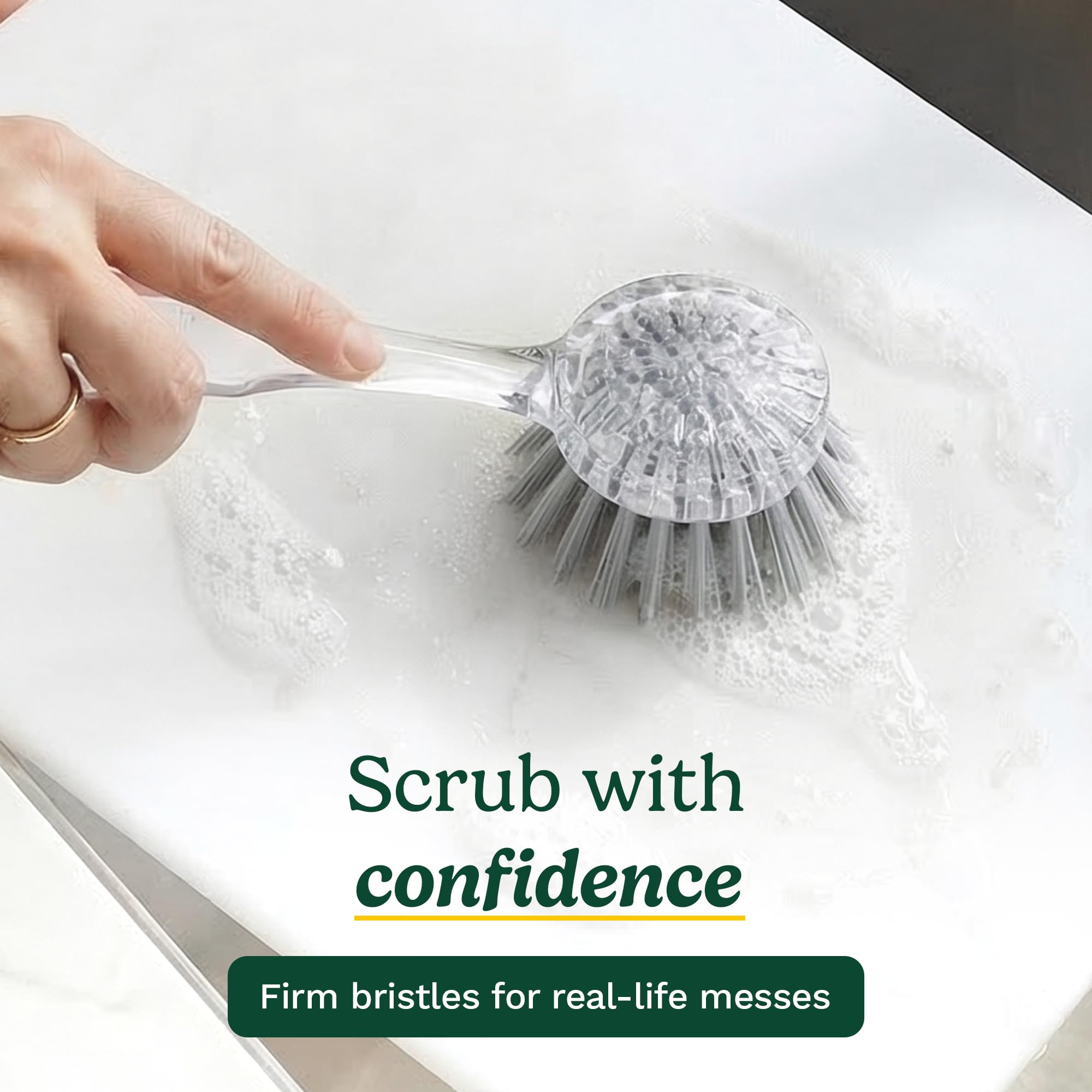 Cuisinart Dish Brush with Handle 2 Pack - Kitchen Scrub Brush for Dishes, Pots & Pans, Non-Scratch Dish Scrubber, Firm Bristles for Sink & Cookware