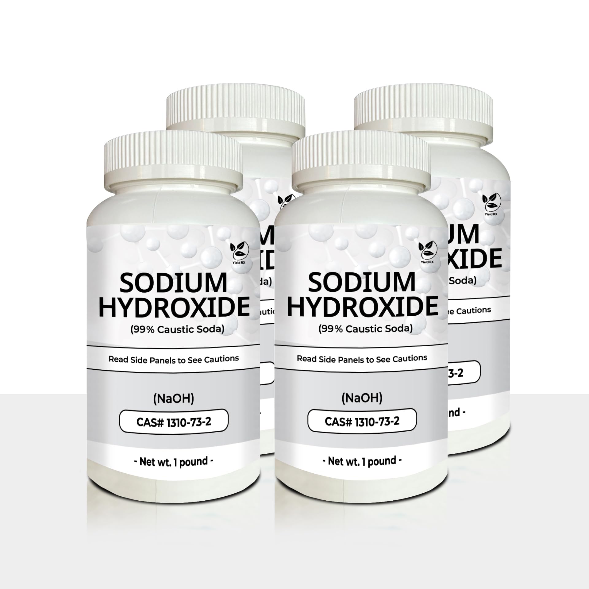 Yield RX Sodium Hydroxide (Caustic Soda) - Ultimate Drain Opener and Cleaner Chemical Solution | Pack of 4