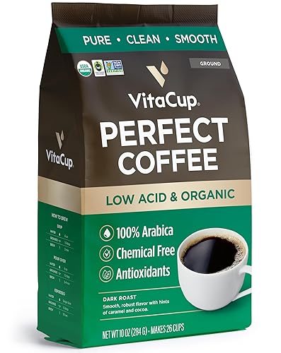 VitaCup Perfect Low Acid Coffee Ground, USDA Organic & Fair Trade, Mycotoxin Free, Dark Roast Guatemala Single Origin, Clean & Pure for Drip Coffee