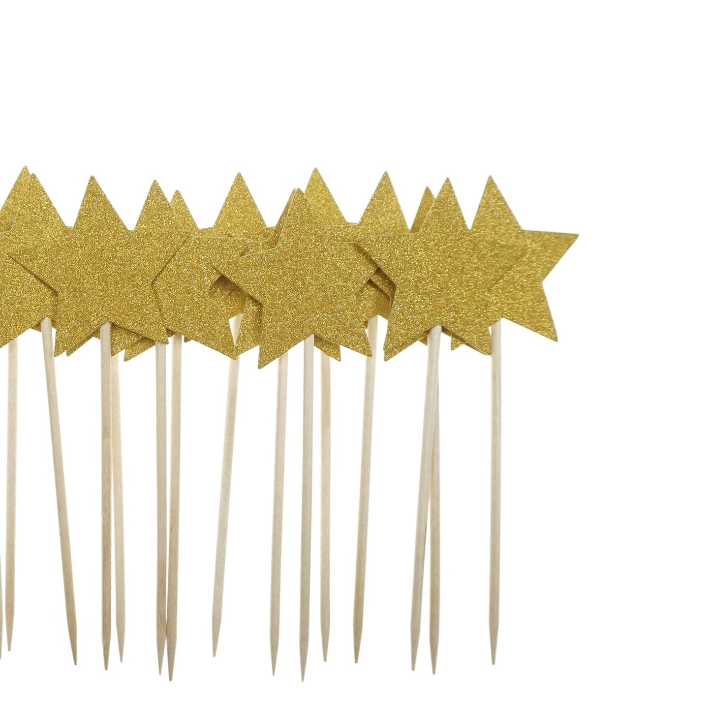 Gold Star Cake Cupcake Decorations Toppers Picks Supplies, Appetizer Picks, 30 Counting by Bilipala