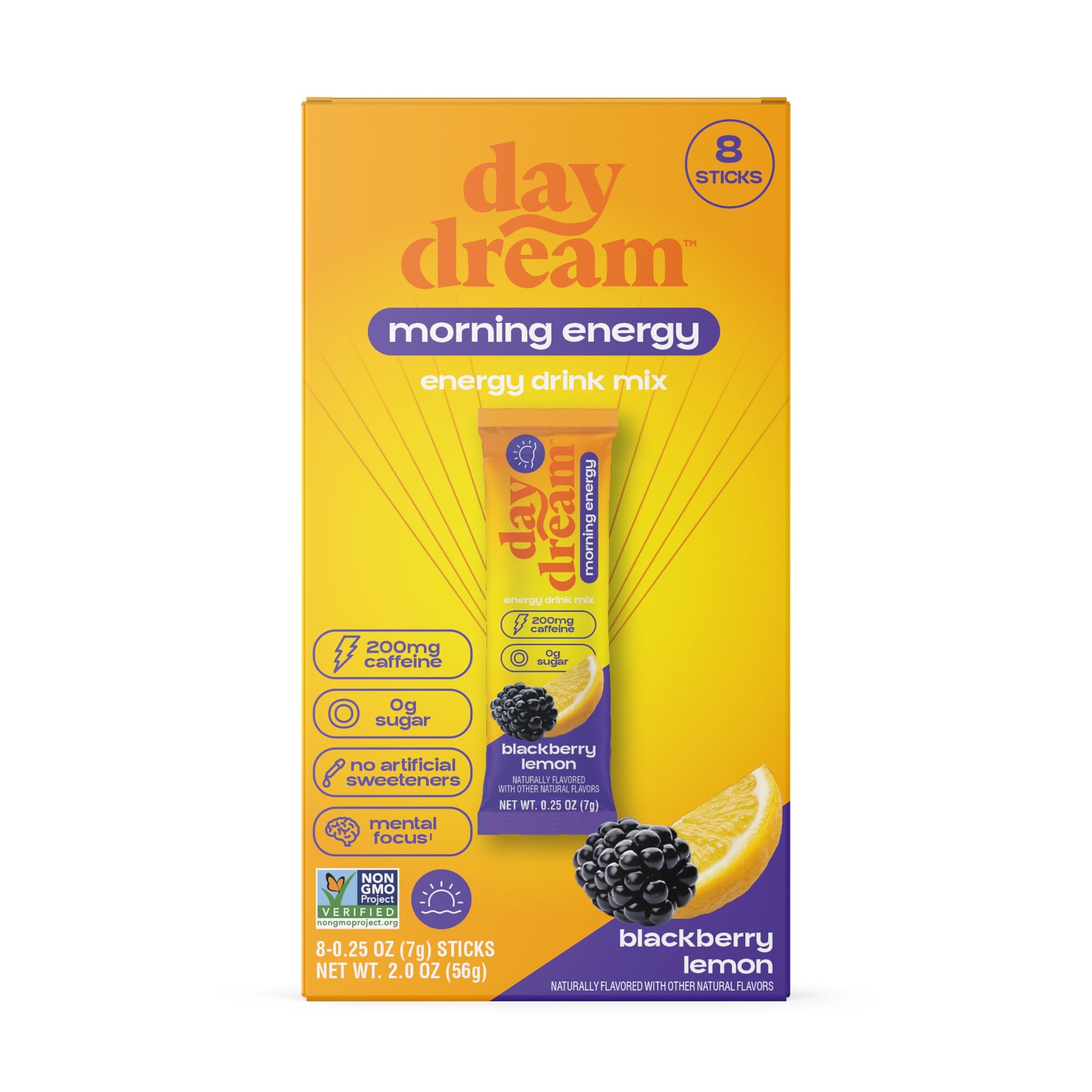 Day/Dream Morning Energy Drink Mix - Blackberry Lemon, 200mg Natural Caffeine from Green Tea, Guarana, and Yerba Mate, L-Citrulline, L-Arginine