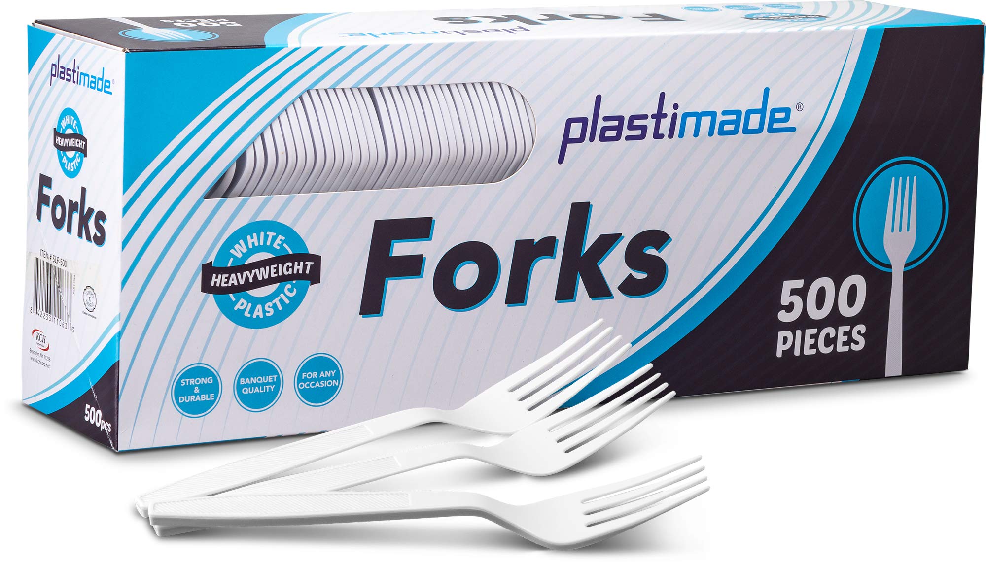 Plastimade White Plastic Forks, 500 Count - Extra Heavyweight Disposable Forks, BPA-Free Bulk Plastic Cutlery for Parties, Weddings, Catering