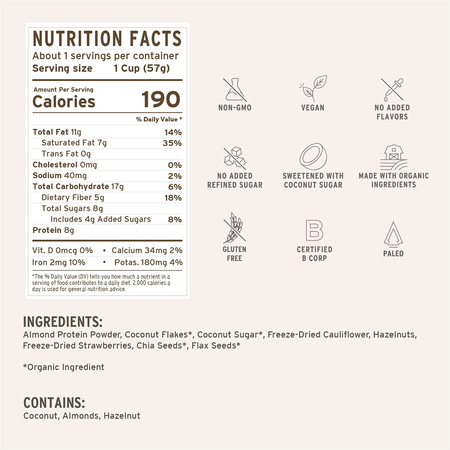 Purely Elizabeth Grain-Free Cauli Hot Cereal, Strawberry Hazelnut (12 Ct.)
