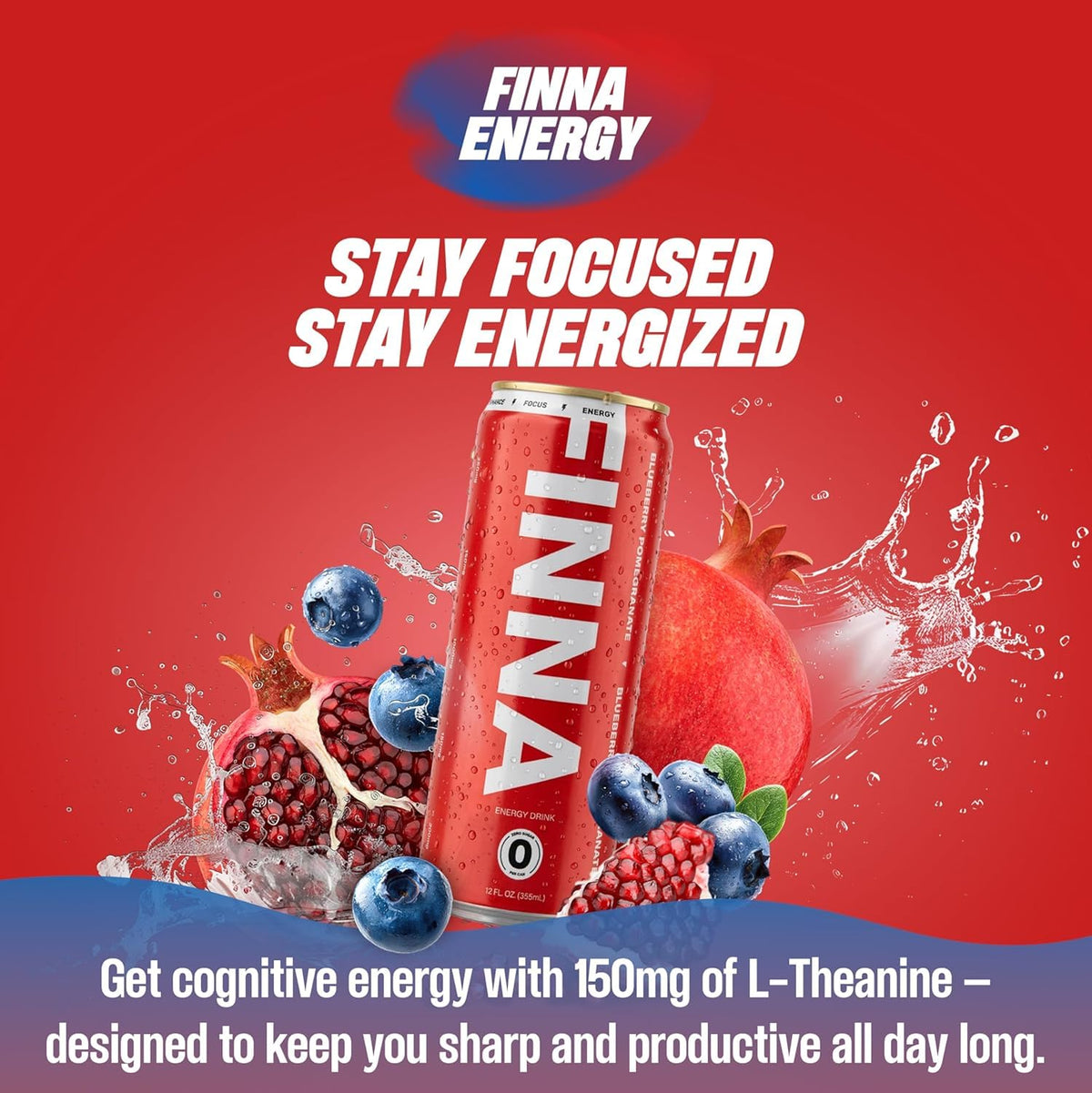 FINNA Sugar Free Energy Drink, Blueberry Pomegranate, 12 Fl Oz (Pack of 4)