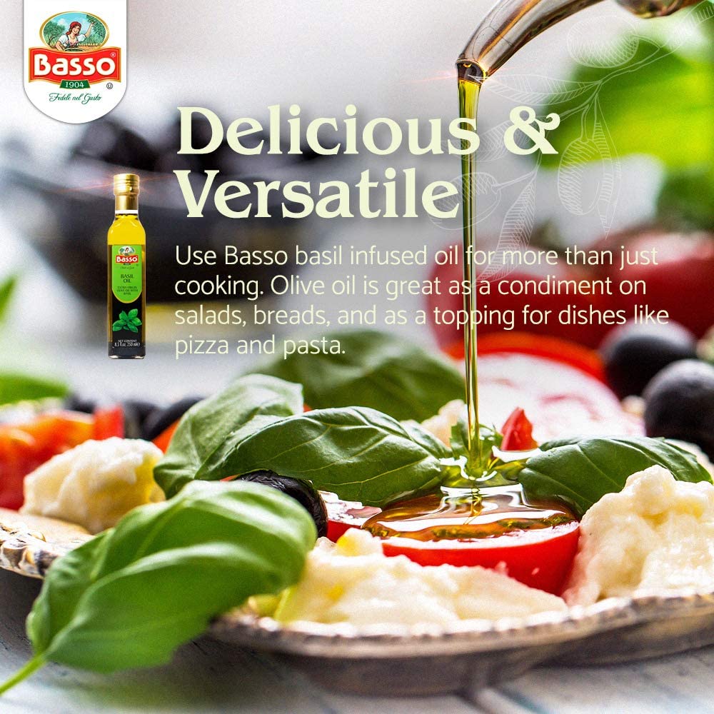 Basil Extra Virgin Olive Oil for Dipping and Tasting 8.5 Fl Oz (250 ml)