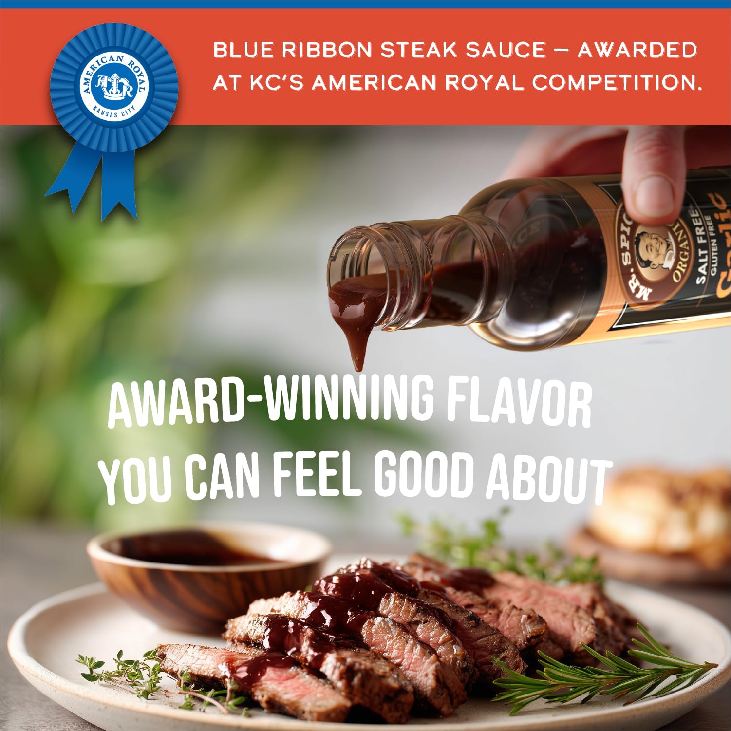 Mr. Spice Organic Garlic Steak Sauce, Salt Free Steak Sauce and Marinade, Gluten Free, Low Sodium Sauces and Marinades, Grill & Air Fryer, No Salt