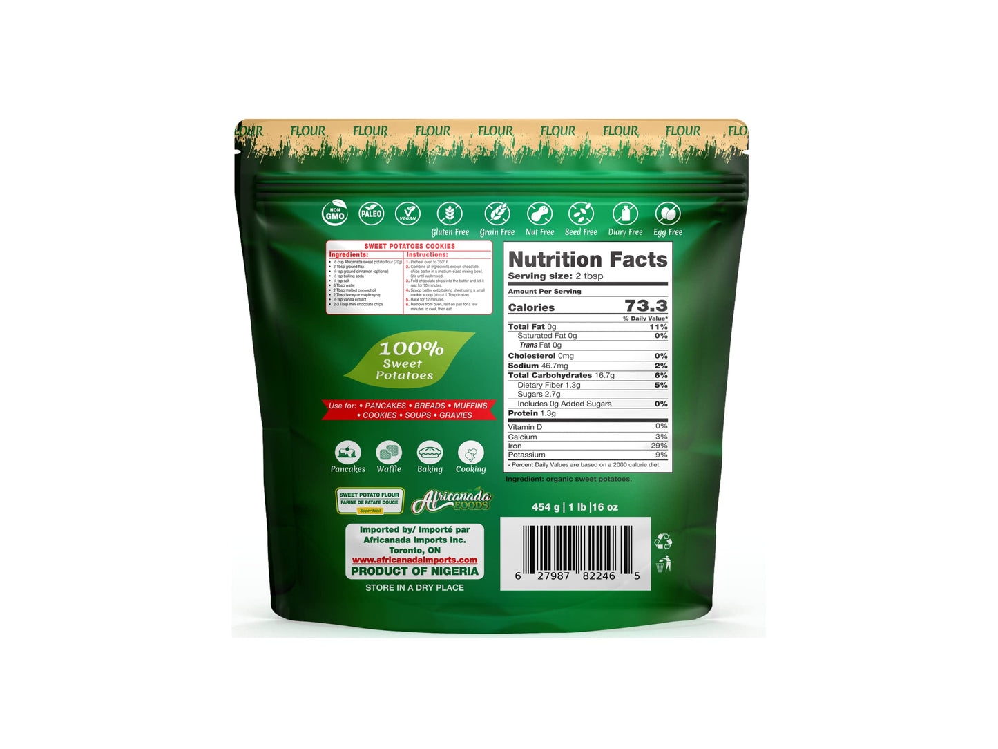 All-Natural Sweet Potato Flour - Gluten-Free, Non-GMO, Vegan | Ideal for Baking, Cooking & Smoothies | 454g (1 lb)