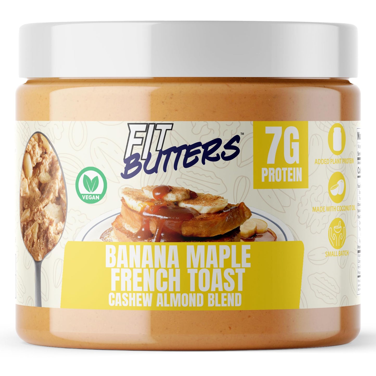 Fit Butters Banana Maple French Toast Cashew Almond Butter Vegan Spread - Added Protein and Coconut Oil, Low Carb, Low Sugar, Gluten Free, Complete