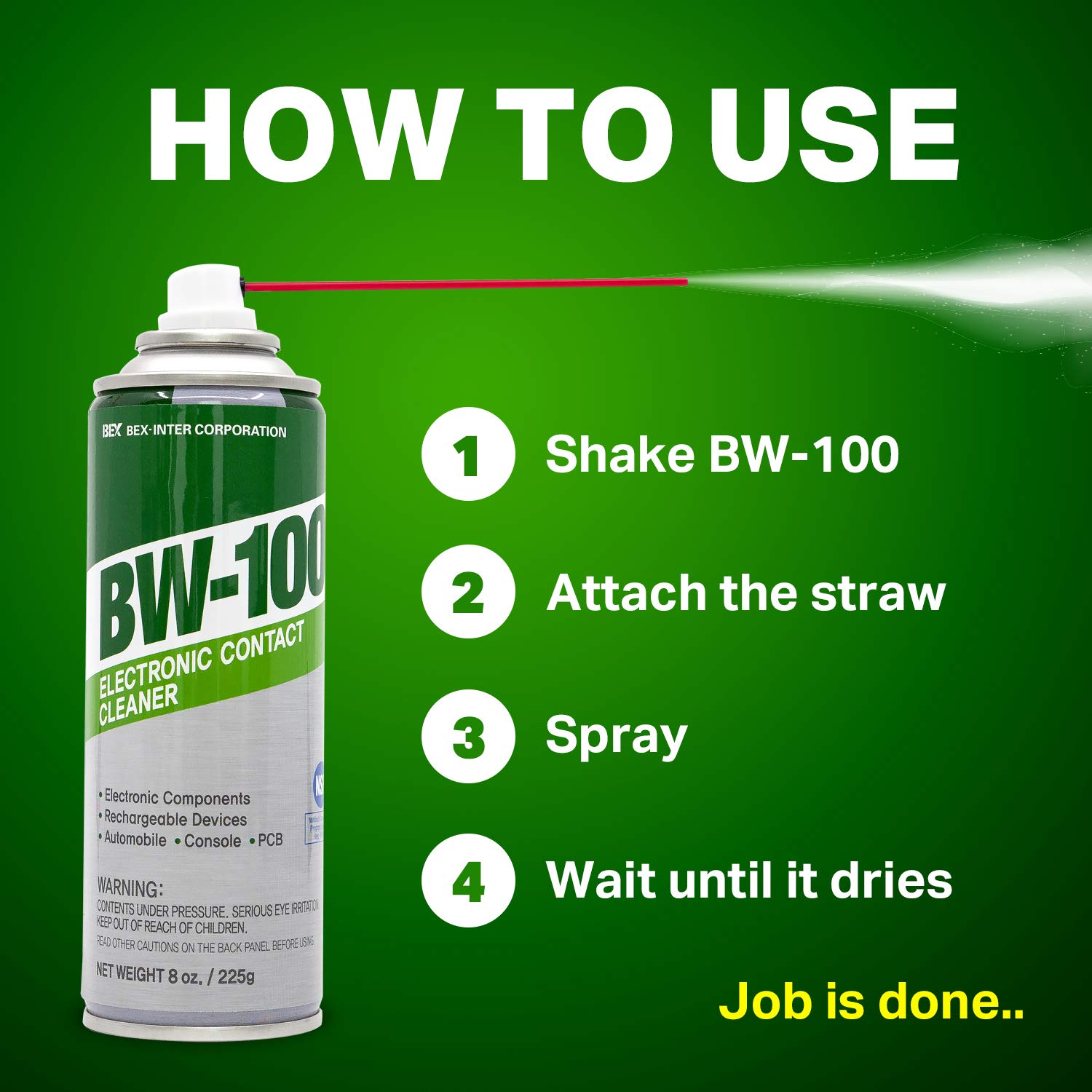 BW-100 Non-Flammable Electronic Contact Cleaner Aerosol Spray- Safely Cleans Joycons, Computers, PCB and More - Removes dust, Dirt and contaminants on