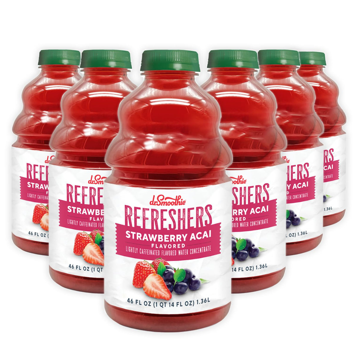 Dr. Smoothie Refreshers Strawberry Acai - Made with Real Fruit Juice - Drink Concentrate, No Artificial Colors, Shelf-Stable - Lightly Caffeinated