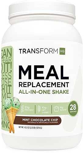 TransformHQ Meal Replacement Shake Powder 28 Servings (Mint Chocolate Chip) - 20G Protein per Serving, Non-GMO