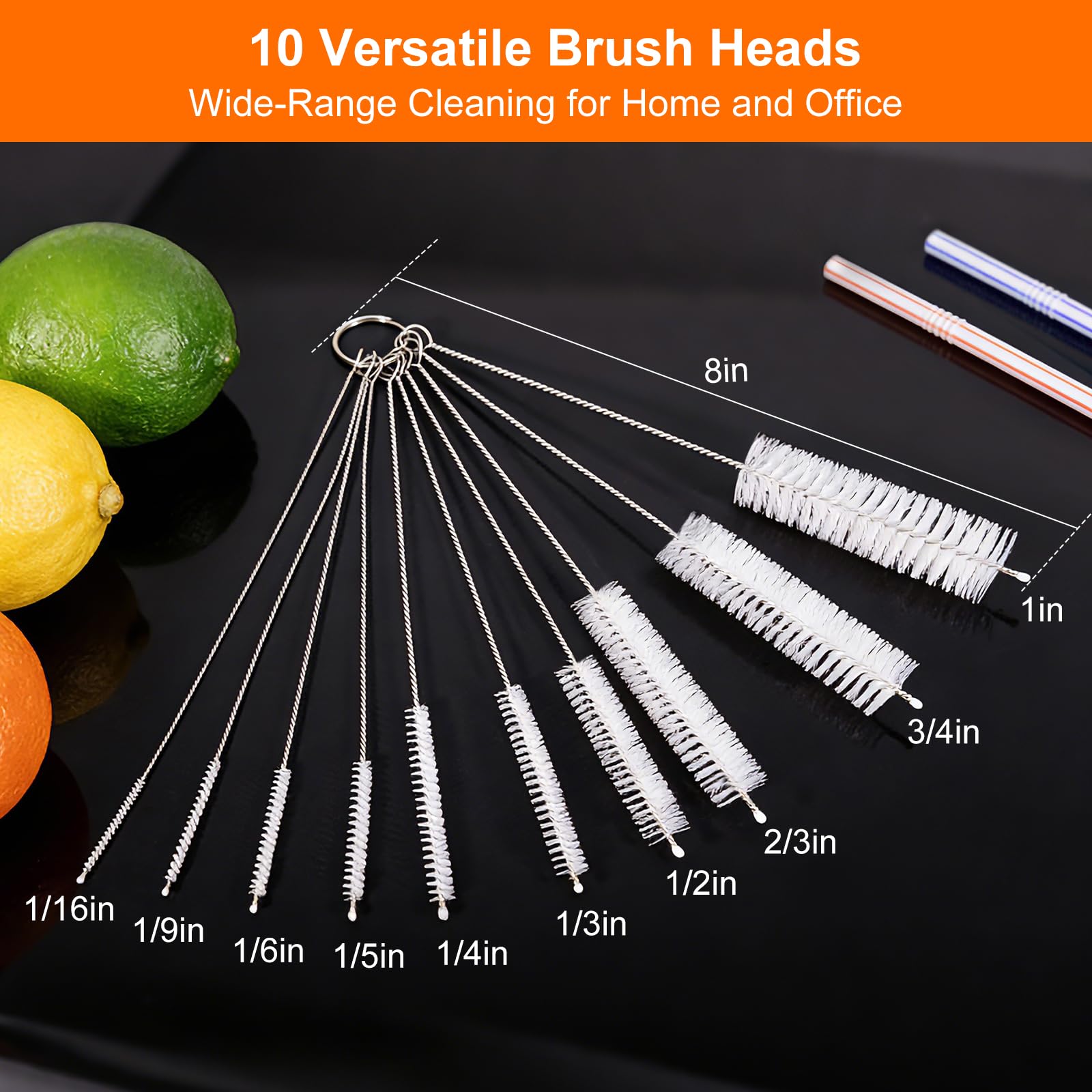 Tokyzexi 8 Inch Extra Long Straw Cleaner Brush Set, 10 Pack Reusable Straw Cleaning Brushes for Tumbler, Metal Straws?Bottle Drinking Straws?Computer