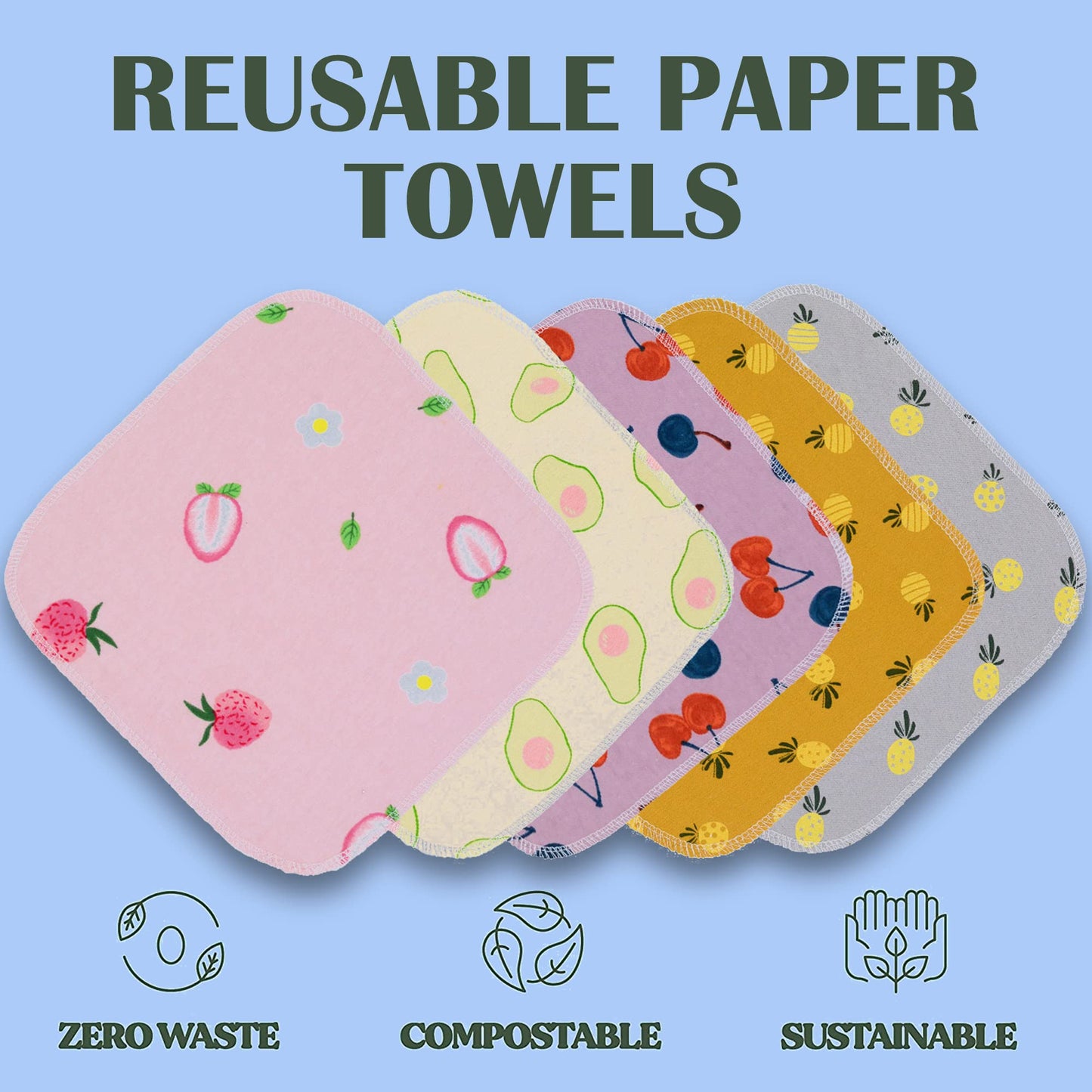 Minasuki Reusable Paper Towels Washable Roll - Paperless Paper Towels with Cardboard Roll,25 Pack Cloth Kitchen Towels,Super Absorbent and Soft