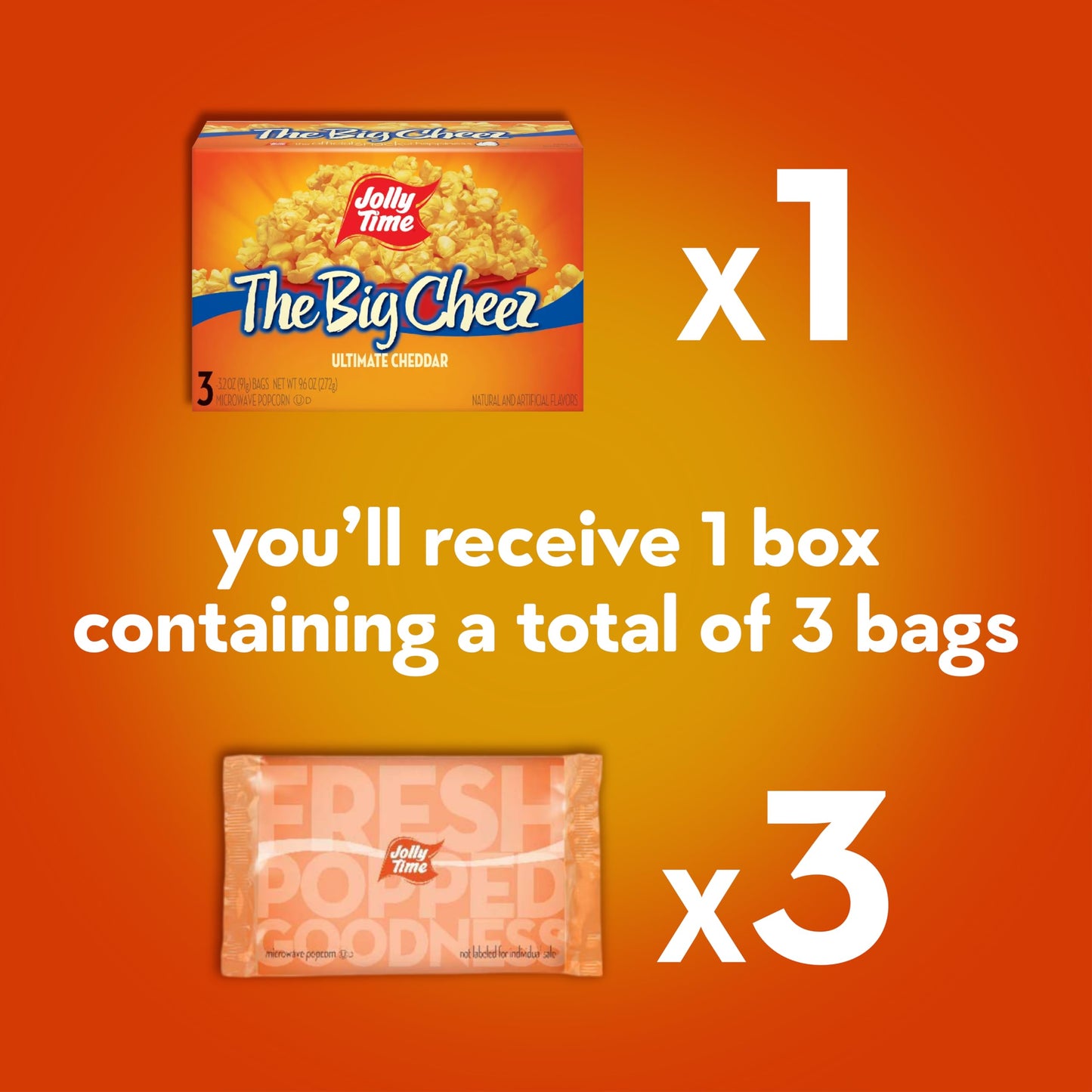 Jolly Time T Big Cheez Cheddar Cheese Microwave Popcorn, 3.2 Ounce (Pack of 3)