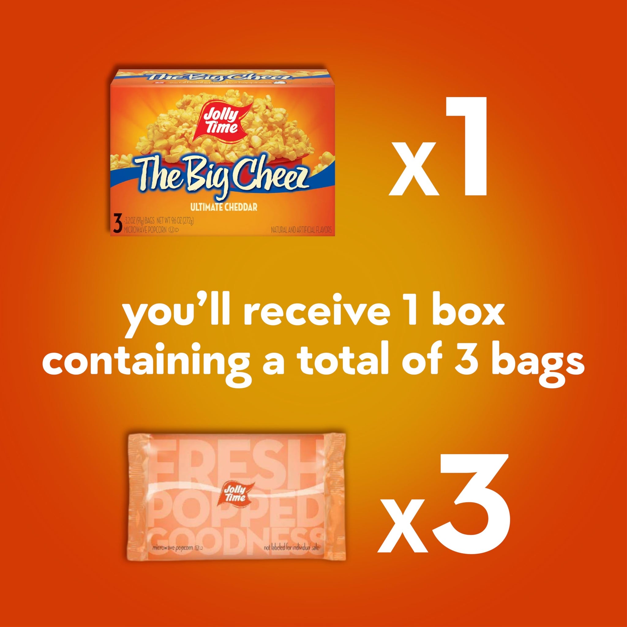 Jolly Time T Big Cheez Cheddar Cheese Microwave Popcorn, 3.2 Ounce (Pack of 3)