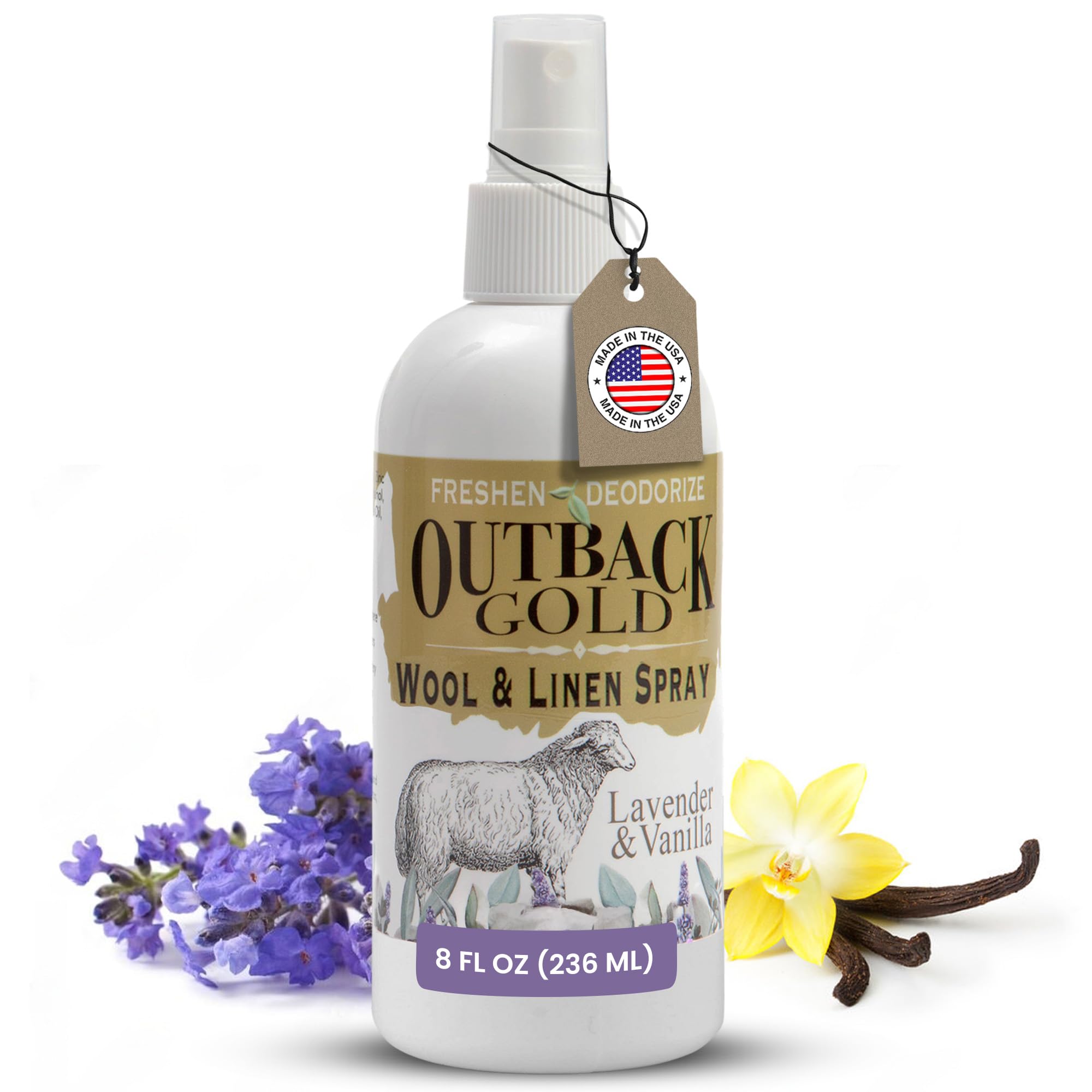 Outback Gold - Linen Spray & Fabric Freshener Spray, Natural Bed Spray for Wool & Linen, Lavender & Vanilla Scent, Essential Oils, Eco-Friendly