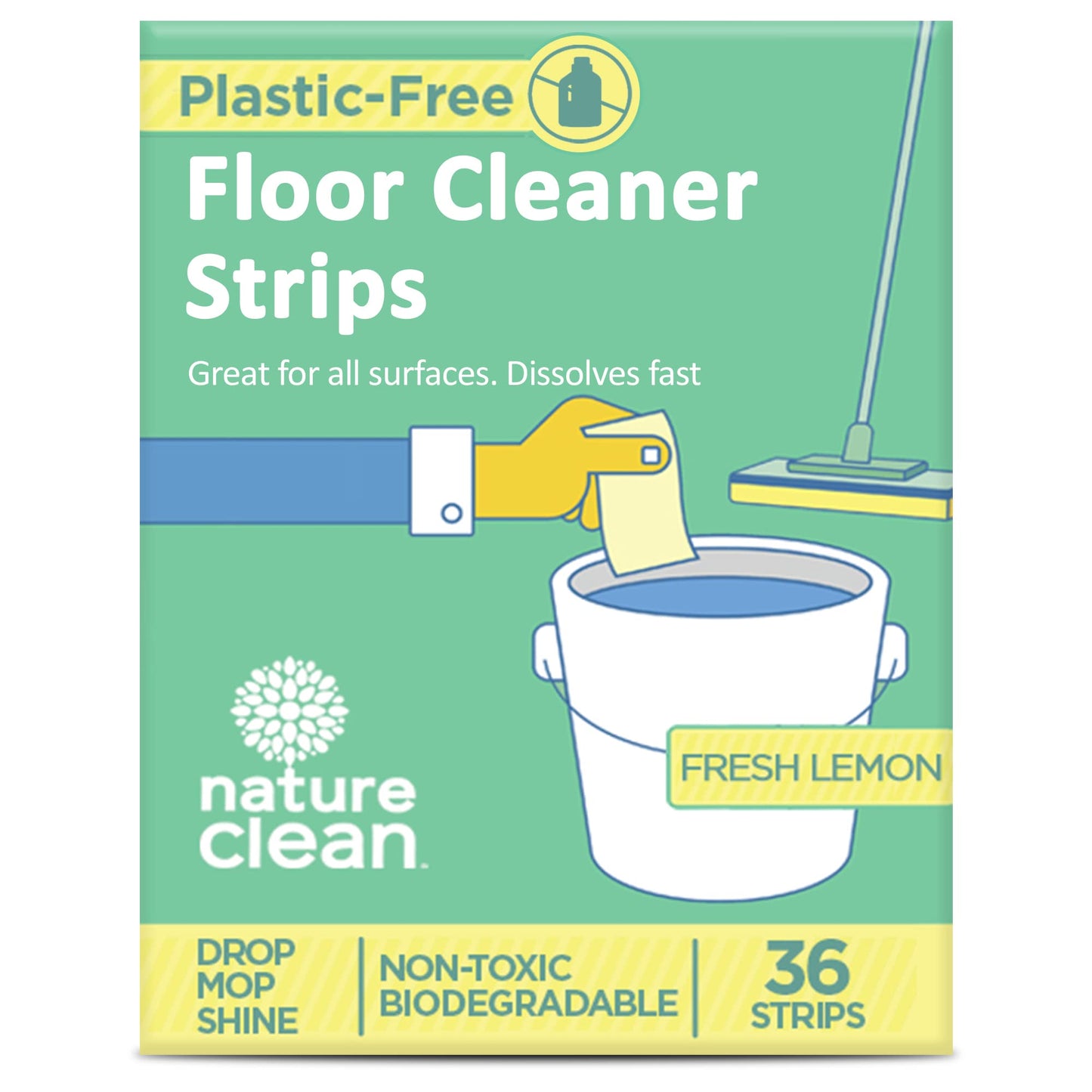 Nature Clean All Natural Wood Floor Cleaner for Mopping 36 Strips, Non-Toxic & Plastic-Free Packaging, Use On Hardwood Laminate Ceramic Tile Linoleum