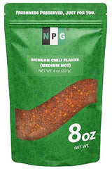 NPG Authentic Sichuan Chili Flakes 8 Ounces, Medium Hot, Szechuan Crushed Red Pepper Flakes Bulk, Essential Spice Seasoning for Making Kimchi, Chili