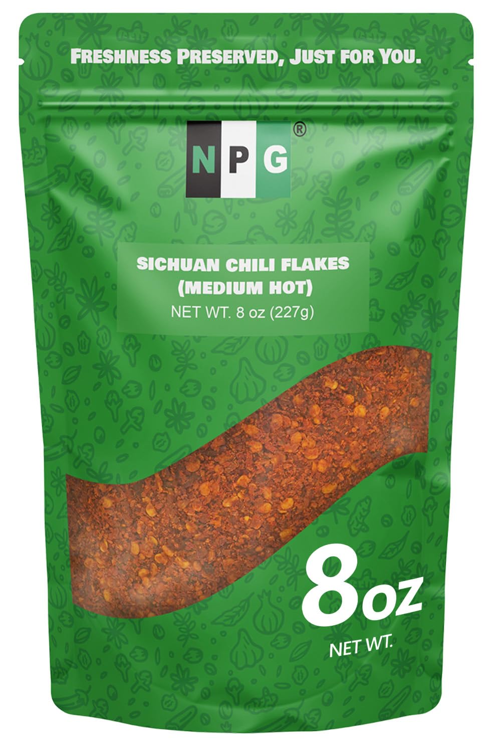 NPG Authentic Sichuan Chili Flakes 8 Ounces, Medium Hot, Szechuan Crushed Red Pepper Flakes Bulk, Essential Spice Seasoning for Making Kimchi, Chili