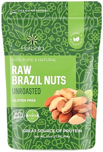 Herbaila Brazil Nuts Raw, 2lb. Brazilian Nuts, Raw Brazil Nuts Unsalted, Shelled Brazil Nuts Whole, Fresh Brazil Nuts Brazilian, All Natural, Non-GMO