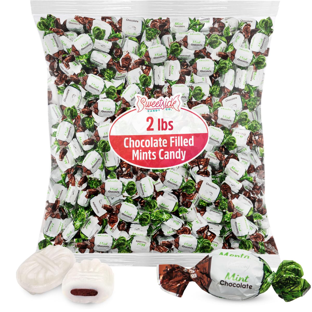 Chocolate Filled Mints Candy, 2lb Pack of Chocolate Mint Candy Individually Wrapped, Perfect Mint Candies for Party Favors and Everyday Enjoyment