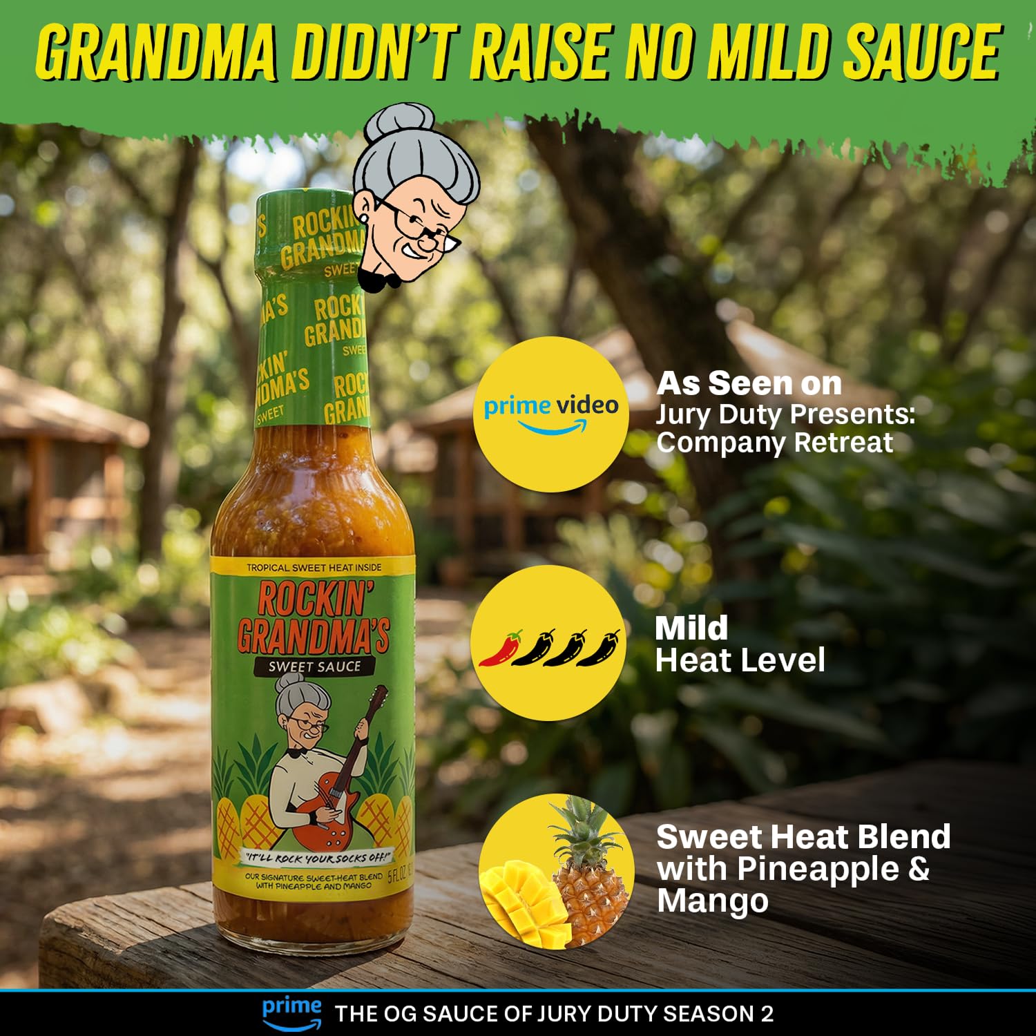 Rockin’ Grandma’s Sweet Sauce by Dave’s Gourmet, 5 fl oz - Featured on Prime Video’s Jury Duty: Company Retreat - Low Calorie Tropical Sweet Heat Hot