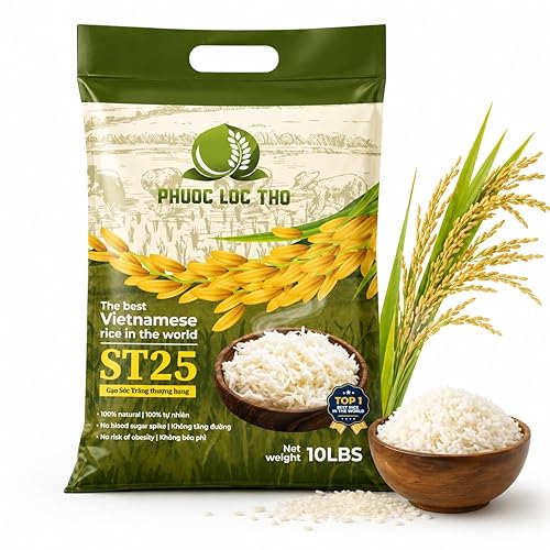 Ph??c L?c Th? ST25 Vietnamese Jasmine Rice 10lb - Premium Long Grain White Rice, Fragrant & Soft Texture, Non-GMO, Authentic Asian Rice, Bulk Family Size