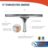 Unger Professional Stainless Steel Heavy-Duty Squeegee, 12", Silver