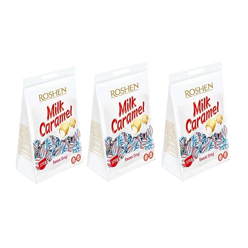Roshen Caramel Candy Sweet Drop with Milky Filling, Delicious, Flavorful Sweets 378gr/13.33oz Pack of 3