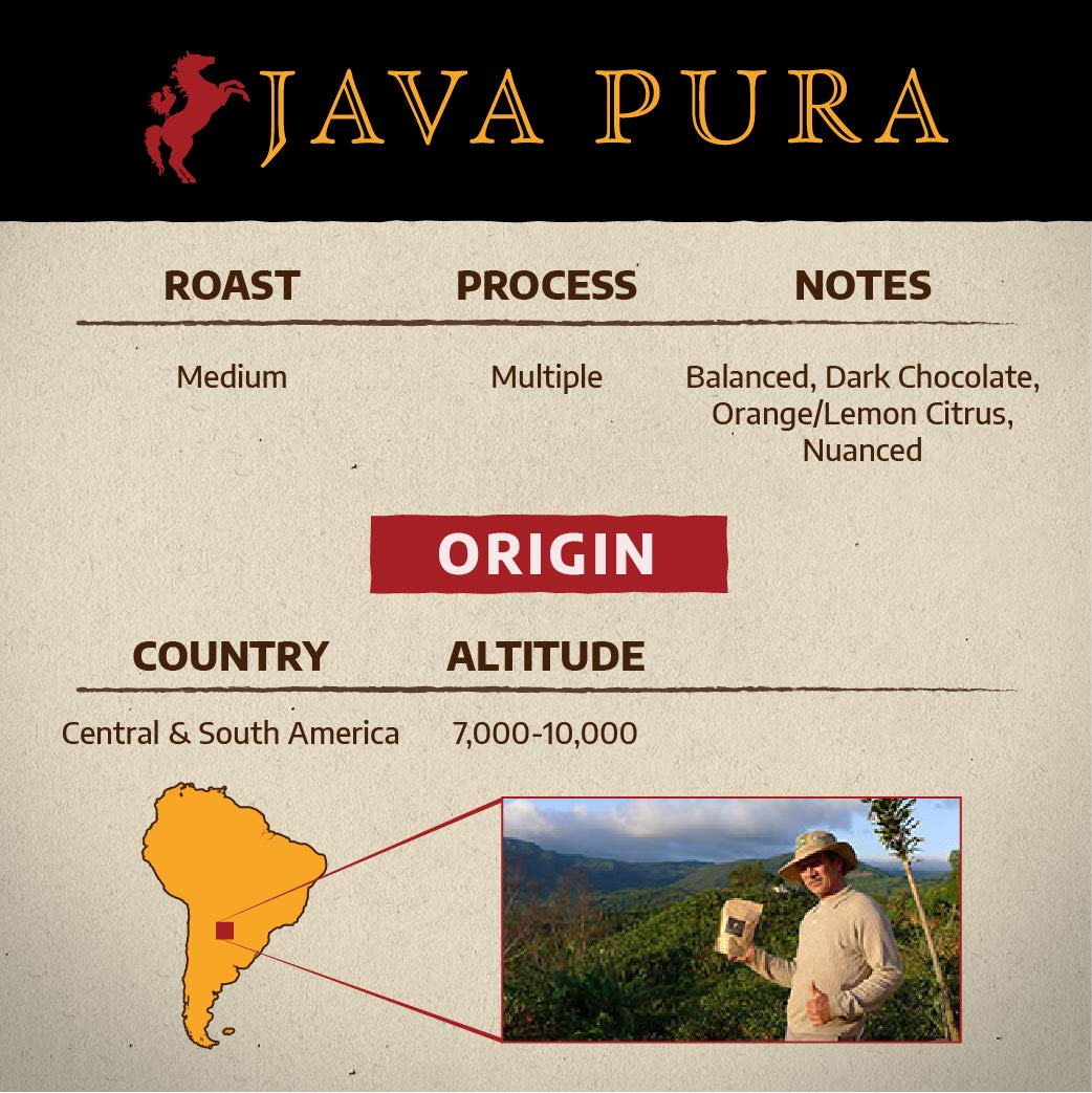 Java Pura - Espresso Blend Fresh Roasted Whole Bean Coffee - Premium Artisan Central & South America Blend Medium Roast (12 oz. Bag)