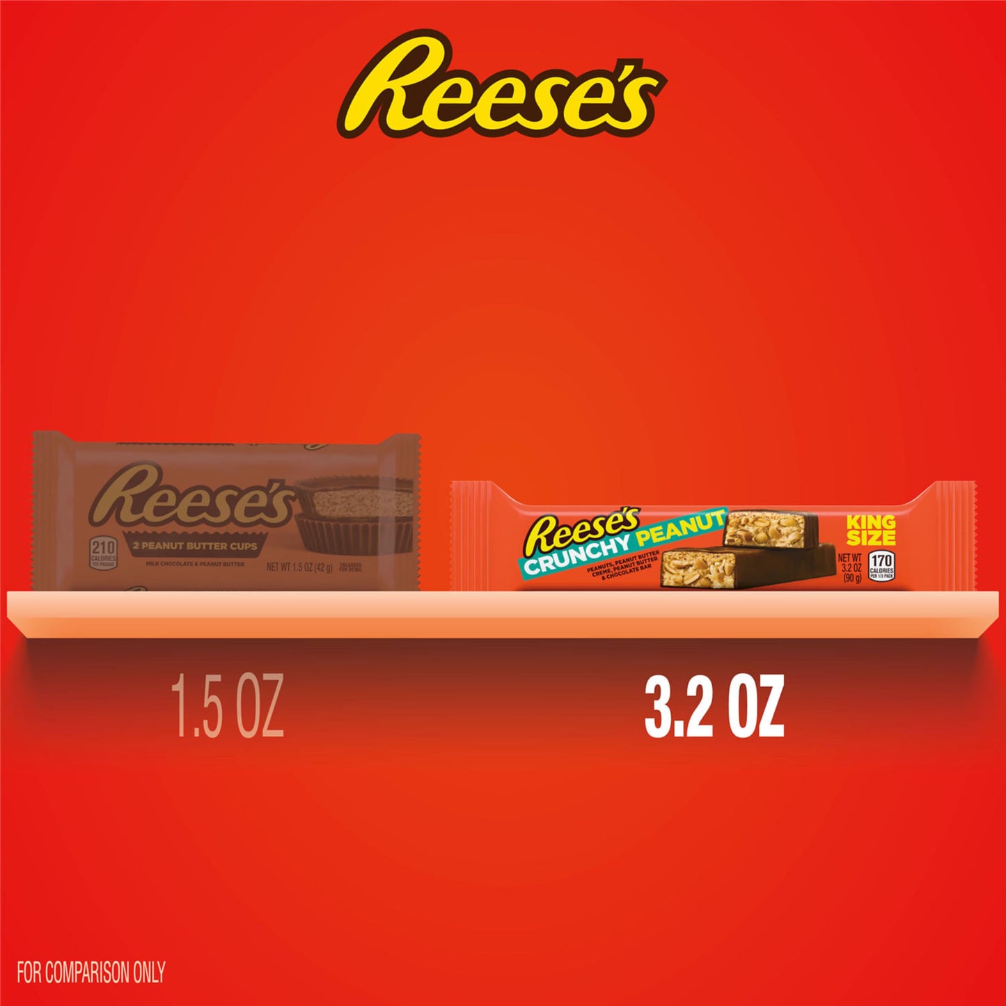 REESE'S Crunchy Peanut Peanut Butter and Peanuts King Size, Candy Bars, 3.2 oz (18 Count)