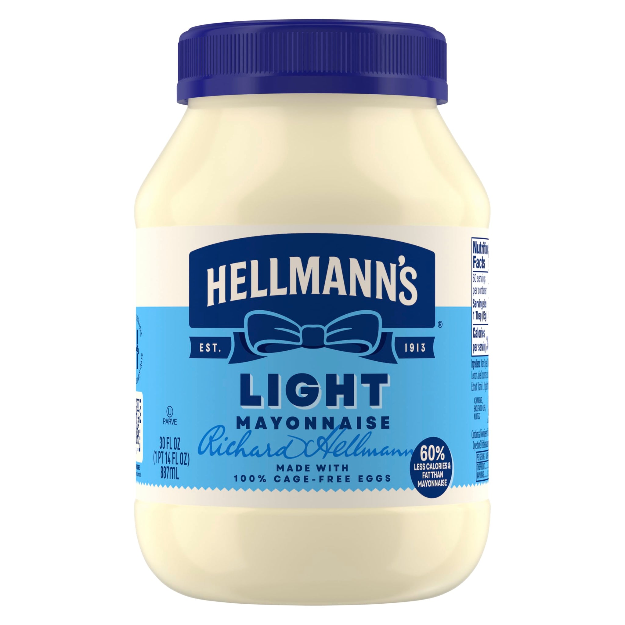 Hellmann's Light Mayonnaise For A Creamy Condiment for Sandwiches and Simple Meals Light Mayo Made With 100% Cage-Free Eggs 30 oz