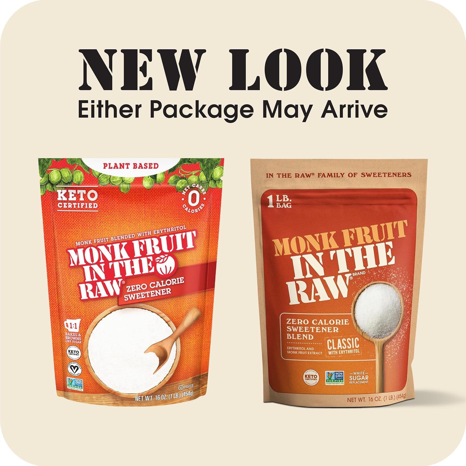 Monk Fruit In The Raw Sweetener Baker's Bag, 16 oz., Keto Certified Monk Fruit Sweetener, Zero Calories, Zero Net Carbs, Non-GMO Project Verified