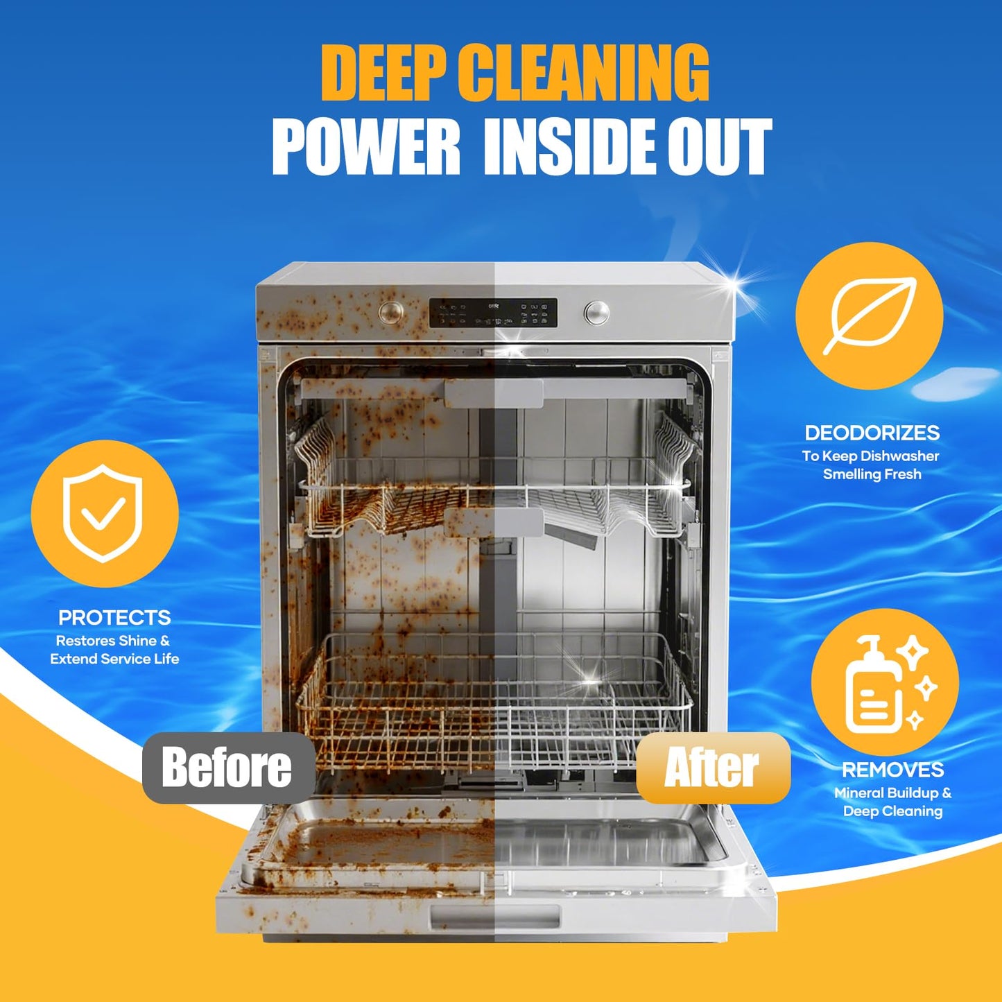 Dishwasher Cleaner Tablets - Dishwasher Cleaner And Deodorizer Tablets Lemon Scented, Heavy Duty Deep Clean Descaler Pods for Septic Safe, Prevents
