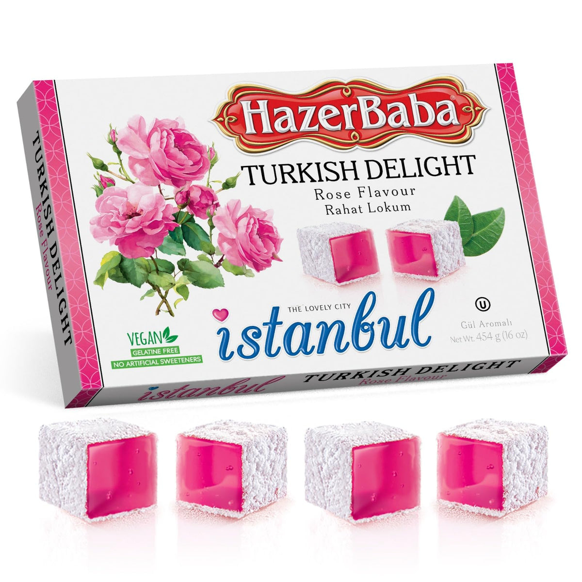 HazerBaba Turkish Delight Candy Rose Flavor, 16 Oz (Pack of 1), Dulces