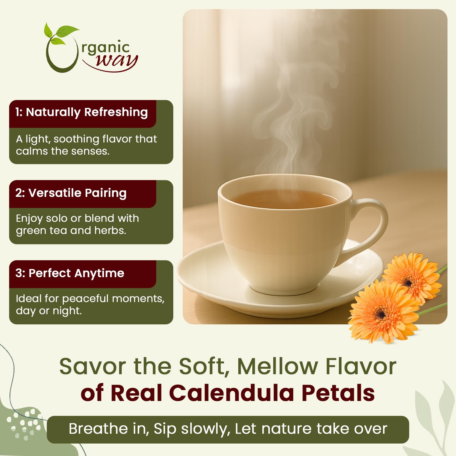 Organic Way Dried Calendula Petals | Herbal Tea (Calendula officinalis) - European Wild-Harvest | Organic & Kosher Certified | USDA Certified | Origin